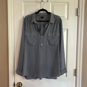 Ann Taylor Navy & White Sailor Striped Popover Shirt